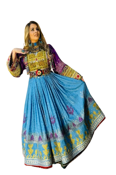 #LD057 Long Dress (Banarasee, Blue)