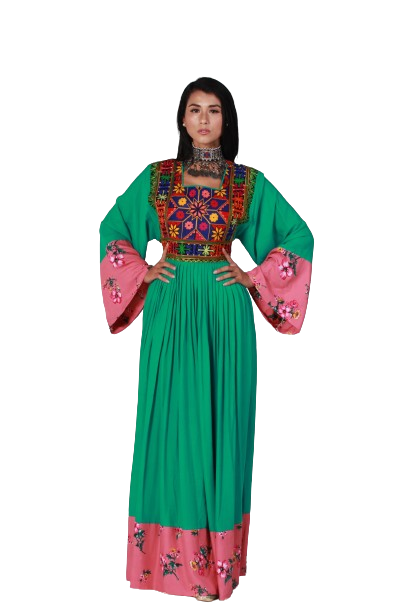 #LD042 Long Dress (Cotton, Green)