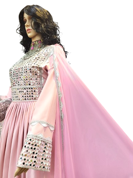 #LD053 Long Dress (Georgette, Light-Pink)