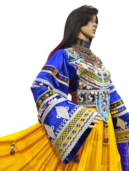 #LD054 Long Dress (Blue, Yellow)