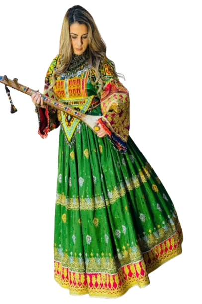 #LD056 Long Dress (Gul Bakhmal, Green)