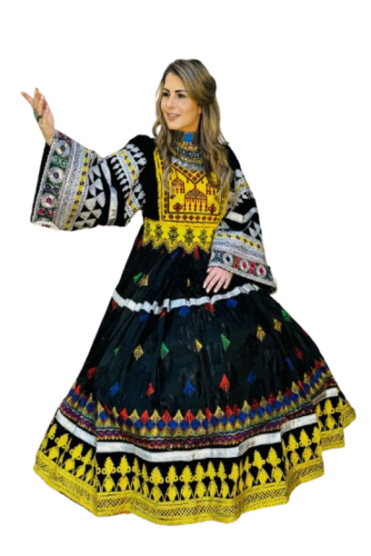 #LD058 Long Dress (Gul Bakhmal, Black)