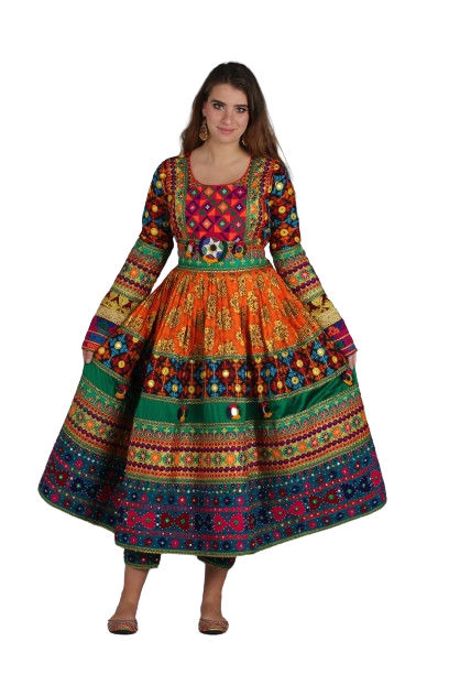 #LD008 Long Dress (Banarasee, Orange)