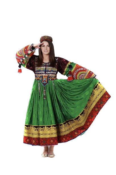 #LD012 Long Dress (New Gul Bakhmal, Green)