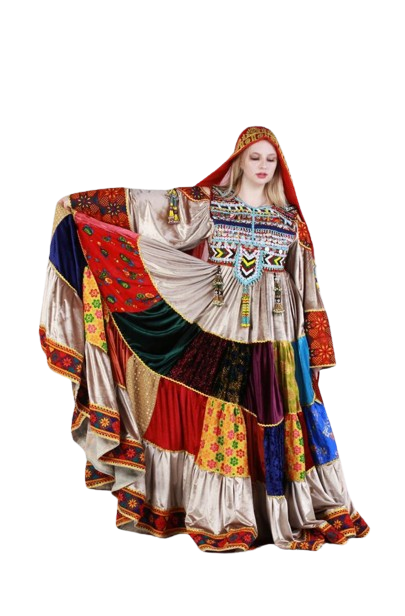 #LD021 Long Dress (Multi-fabric, Multicolor)