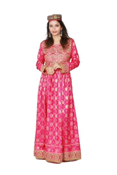 #LD022 Long Dress (Banarasee, Pink)
