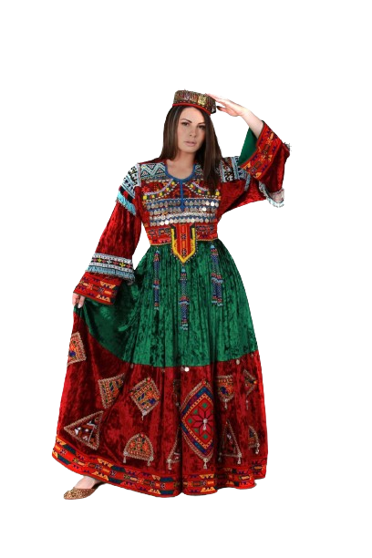 #LD025 Long Dress (Velvet, Green-Red)