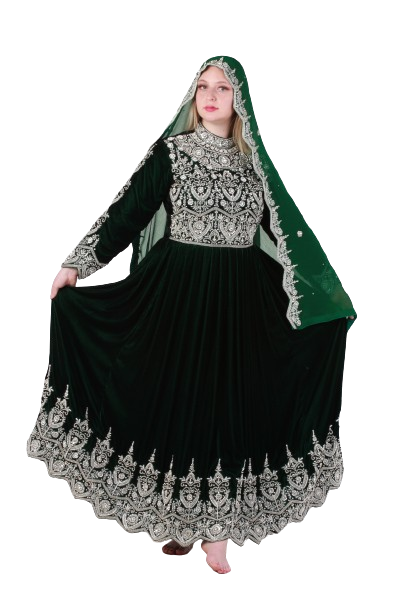 #LD027 Long Dress (Velvet, Dark-Green)
