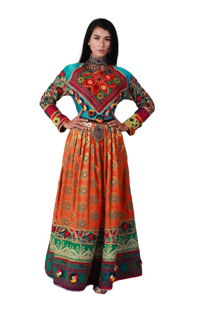 #LD044 Long Dress (Banarasee, Orange)