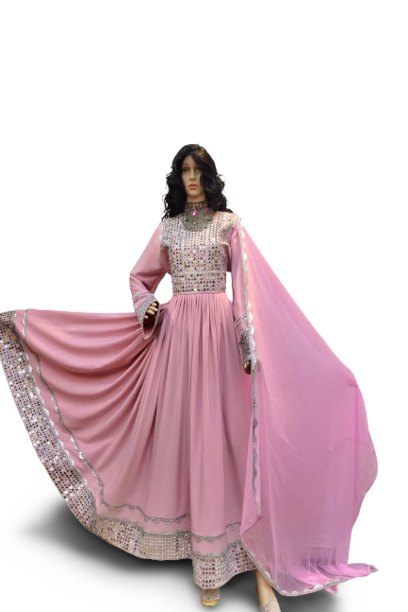 #LD053 Long Dress (Georgette, Light-Pink)
