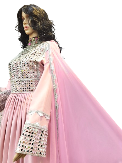 #LD053 Long Dress (Georgette, Light-Pink)