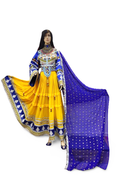 #LD054 Long Dress (Blue, Yellow)