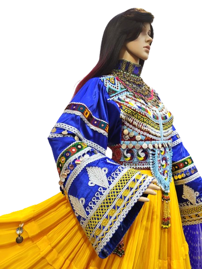 #LD054 Long Dress (Blue, Yellow)